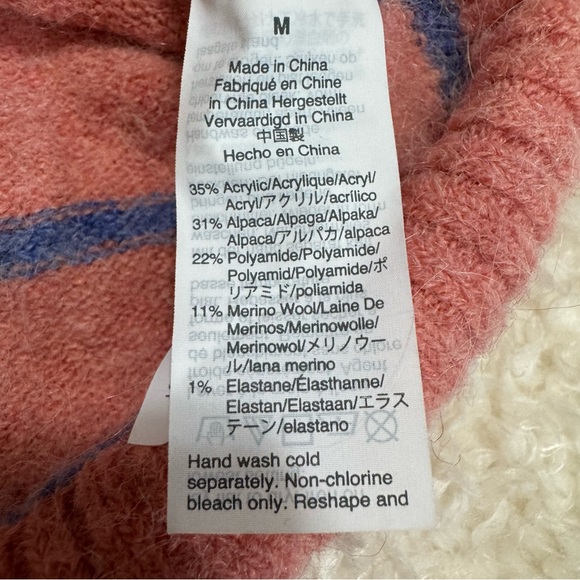 J Crew Alpaca Merino Wool Crewneck Stripe Pink/Blue sweater AK162 Sz Medium - Picture 9 of 11